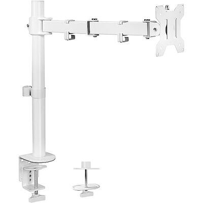 VIVO STAND-V001W Suporte de secretária com braço para um monitor normal de até 32 polegadas e de 38 polegadas ultralargo, braçadeira em C e base de ilhó, VESA 75 x 75 mm/100 x 100 mm, branco VIVO STAND-V001W Suporte de secretária com braço para um monitor normal de até 32 polegadas e de 38 polegadas ultralargo, braçadeira em C e base de ilhó, VESA 75 x 75 mm/100 x 100 mm, branco