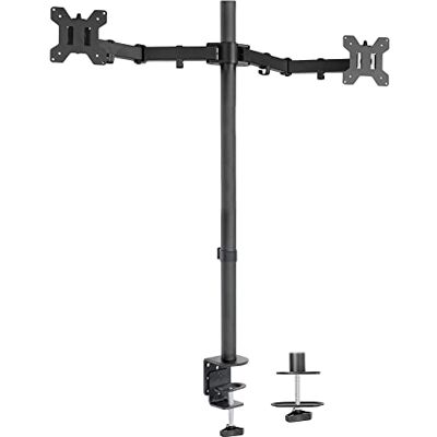 VIVO STAND-V012 Suporte de mesa para monitor duplo, poste extra alto de 39 polegadas, suporte totalmente ajustável para ecrãs de até 27 polegadas, cor preta VIVO STAND-V012 Suporte de mesa para monitor duplo, poste extra alto de 39 polegadas, suporte totalmente ajustável para ecrãs de até 27 polegadas, cor preta
