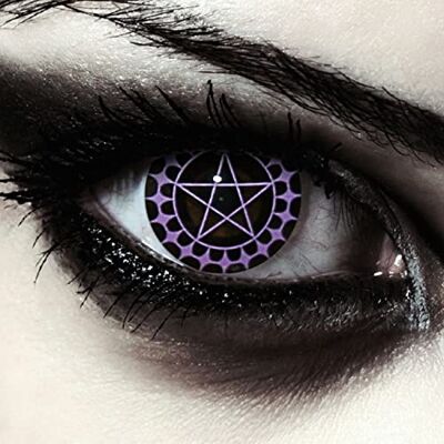 Designlenses , lentes de cor preto e roxo padrão de pauta para o Dia das Bruxas, 1 par/2 peças, sem graduação capa de lente "Ciel Designlenses , lentes de cor preto e roxo padrão de pauta para o Dia das Bruxas, 1 par/2 peças, sem graduação capa de lente "Ciel