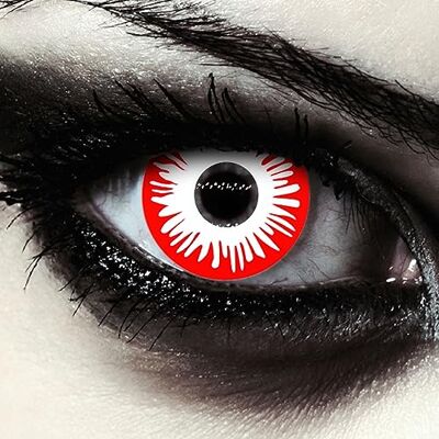 Designlenses , Duas lentes diárias cores brancas e vermelhas para o Dia das Bruxas traje, 1 par/2 peças, sem graduação "Zombie Fear Designlenses , Duas lentes diárias cores brancas e vermelhas para o Dia das Bruxas traje, 1 par/2 peças, sem graduação "Zombie Fear