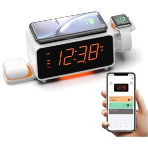 iTOMA Rádio despertador de carregamento sem fios duplo com altifalante Bluetooth, rádio FM, duas portas USB, alarme duplo, modo sonoro, controlo do dimmer CKS209 iTOMA Rádio despertador de carregamento sem fios duplo com altifalante Bluetooth, rádio FM, duas portas USB, alarme duplo, modo sonoro, controlo do dimmer CKS209