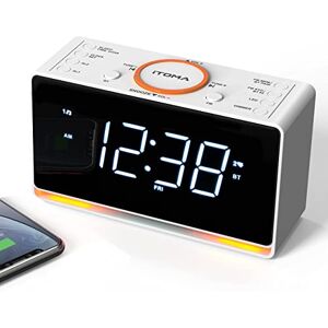 iTOMA Relógio despertador de rádio, relógio com ecrã LED branco de 1,4" com Bluetooth, rádio FM, alarme duplo, temporizador de repouso, repetição, atenuação automática e manual CKS718 iTOMA Relógio despertador de rádio, relógio com ecrã LED branco de 1,4" com Bluetooth, rádio FM, alarme duplo, temporizador de repouso, repetição, atenuação automática e manual CKS718