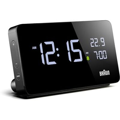 Braun Relógio despertador digital com ecrã LCD, 2 portas USB-C para carregar outros dispositivos, visualização de data e hora, repetição tátil, configuração rápida, em preto, modelo BC20B. Braun Relógio despertador digital com ecrã LCD, 2 portas USB-C para carregar outros dispositivos, visualização de data e hora, repetição tátil, configuração rápida, em preto, modelo BC20B.