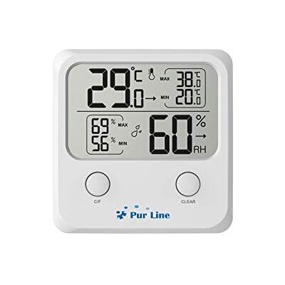 PUR LINE PURLINE Estação meteorológica digital para interior, estação com ecrã LCD para medir temperatura e humidade, medidor compacto de clima interior para casa, escritório ou quarto PUR LINE PURLINE Estação meteorológica digital para interior, estação com ecrã LCD para medir temperatura e humidade, medidor compacto de clima interior para casa, escritório ou quarto