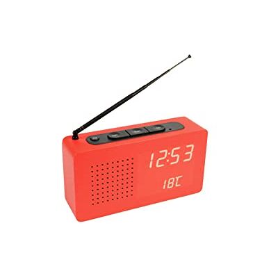 Fisura Relógio despertador rádio. Rádio portátil de mesa. Relógio despertador digital com rádio 17,7 x 4,5 x 9 centímetros. Material: Madeira (vermelho) Fisura Relógio despertador rádio. Rádio portátil de mesa. Relógio despertador digital com rádio 17,7 x 4,5 x 9 centímetros. Material: Madeira (vermelho)