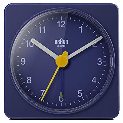 Braun Relógio despertador de viagem analógico clássico, tamanho compacto, movimento silencioso de quartzo, alarme por apito em crescer em azul, modelo . Braun Relógio despertador de viagem analógico clássico, tamanho compacto, movimento silencioso de quartzo, alarme por apito em crescer em azul, modelo .