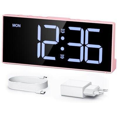 LATEC Despertador, despertador digital de 7" ecrã grande com alarme duplo, 5 níveis de brilho, carregador USB para casa / escritório LATEC Despertador, despertador digital de 7" ecrã grande com alarme duplo, 5 níveis de brilho, carregador USB para casa / escritório
