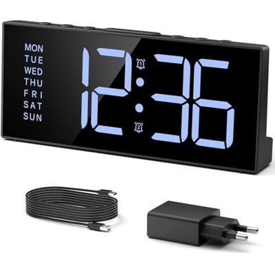 LATEC Despertador, despertador digital de 7" ecrã grande com alarme duplo, 5 níveis de brilho, carregador USB para casa / escritório LATEC Despertador, despertador digital de 7" ecrã grande com alarme duplo, 5 níveis de brilho, carregador USB para casa / escritório
