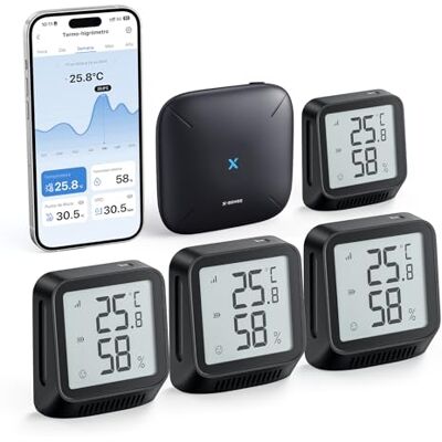 X-Sense Termómetro Higrómetro Interior Conectado, Compatible con Alexa, Control de Aplicación, Temperatura/Humedad Punto de Rocío VPD, Alcance 500m, Estación Base SBS50 Incluida, STH0A41, Negro X-Sense Termómetro Higrómetro Interior Conectado, Compatible con Alexa, Control de Aplicación, Temperatura/Humedad Punto de Rocío VPD, Alcance 500m, Estación Base SBS50 Incluida, STH0A41, Negro