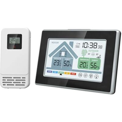 GAOINTELL Medidor de medição de temperatura e humidade com ecrã LCD relógio despertador estações meteorológicas termômetros digitais higrómetro sensores remotos monitor meteorológico GAOINTELL Medidor de medição de temperatura e humidade com ecrã LCD relógio despertador estações meteorológicas termômetros digitais higrómetro sensores remotos monitor meteorológico