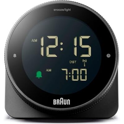 Braun Relógio despertador digital controlado por rádio para fuso horário da Europa Central (DCF), ecrã LCD reverso, moldura giratória para ajuste rápido da hora, branco, modelo Braun Relógio despertador digital controlado por rádio para fuso horário da Europa Central (DCF), ecrã LCD reverso, moldura giratória para ajuste rápido da hora, branco, modelo