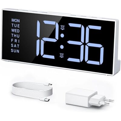 LATEC Despertador, despertador digital de 7" ecrã grande com alarme duplo, 5 níveis de brilho, carregador USB para casa / escritório LATEC Despertador, despertador digital de 7" ecrã grande com alarme duplo, 5 níveis de brilho, carregador USB para casa / escritório