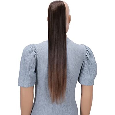 CAISHA 60 cm Postizo extensão de cabelo de cavalo trança com 2 fitas lisas mistura castanho HC19 CAISHA 60 cm Postizo extensão de cabelo de cavalo trança com 2 fitas lisas mistura castanho HC19