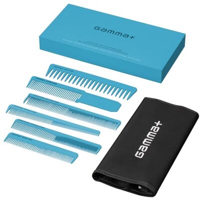 GAMMA+ Conjunto de Pentes profissionais para barbeiro com estojo 6 ferramentas de cabeleireiro para corte de cabelo e barba ideal para clipper, gradiente e secções, Kit Barber profissional (AZUL) GAMMA+ Conjunto de Pentes profissionais para barbeiro com estojo 6 ferramentas de cabeleireiro para corte de cabelo e barba ideal para clipper, gradiente e secções, Kit Barber profissional (AZUL)