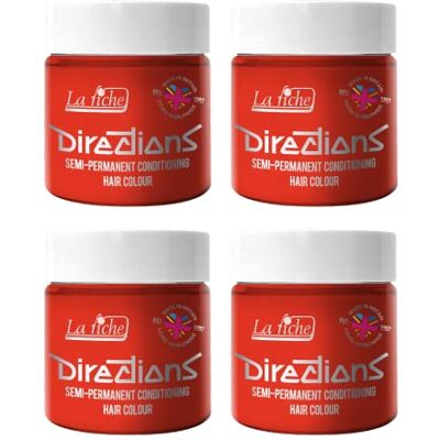 La Riche 4 x Directions Cor de Cabelo Semi-Permanente Frasco de 100 ml (Vermelho Neon) La Riche 4 x Directions Cor de Cabelo Semi-Permanente Frasco de 100 ml (Vermelho Neon)