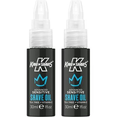 King of Shaves Advanced Sensitive Shaving Oil Vitamin E 2 x 30 ml Clear No Foam Formula that Helps Reduz Razor Burn. Para pele sensível. 100% natural derivado e vegan. King of Shaves Advanced Sensitive Shaving Oil Vitamin E 2 x 30 ml Clear No Foam Formula that Helps Reduz Razor Burn. Para pele sensível. 100% natural derivado e vegan.