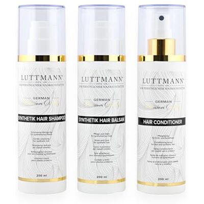 LUTTMANN Conjunto de cuidados de cabelo sintético para perucas, champô e bálsamo natural, limpeza suave e cuidado com cabelo sintético LUTTMANN Conjunto de cuidados de cabelo sintético para perucas, champô e bálsamo natural, limpeza suave e cuidado com cabelo sintético