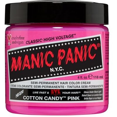 Manic Panic Cotton Candy Pink Classic Creme, tintura semipermanente para cabelo rosa, vegana e livre de crueldade animal, 118 ml Manic Panic Cotton Candy Pink Classic Creme, tintura semipermanente para cabelo rosa, vegana e livre de crueldade animal, 118 ml