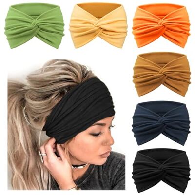 DRESHOW 6 peças faixas largas para mulheres extra grande turbante diadema boho head wrap elástico Hair Twisted Knot acessórios para o cabelo DRESHOW 6 peças faixas largas para mulheres extra grande turbante diadema boho head wrap elástico Hair Twisted Knot acessórios para o cabelo