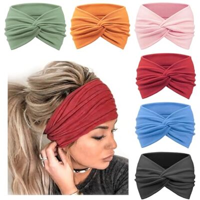 DRESHOW 6 peças faixas largas para mulheres extra grande turbante diadema boho head wrap elástico Hair Twisted Knot acessórios para o cabelo DRESHOW 6 peças faixas largas para mulheres extra grande turbante diadema boho head wrap elástico Hair Twisted Knot acessórios para o cabelo