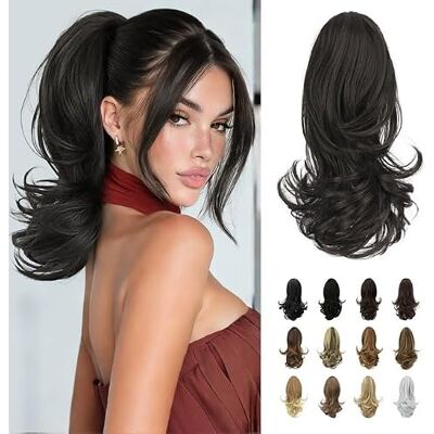 Sofeiyan Pigtail Postiza cabelo natural, 33 cm clipe in Ponytail Hair Extensão de -de-cavalo com pinça, autocolante sintético de aparência natural para mulheres, castanho mais escuro tende Sofeiyan Pigtail Postiza cabelo natural, 33 cm clipe in Ponytail Hair Extensão de -de-cavalo com pinça, autocolante sintético de aparência natural para mulheres, castanho mais escuro tende
