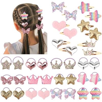 DRESHOW Borrachas de cabelo menina borboleta coração estrela coroa lindas pinças e borrachas cabelo elástico para menina bebé acessórios para o cabelo para crianças pequenas DRESHOW Borrachas de cabelo menina borboleta coração estrela coroa lindas pinças e borrachas cabelo elástico para menina bebé acessórios para o cabelo para crianças pequenas