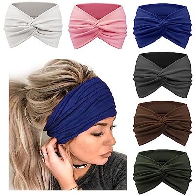 DRESHOW 6 peças faixas largas para mulheres extra grande turbante diadema boho head wrap elástico Hair Twisted Knot acessórios para o cabelo DRESHOW 6 peças faixas largas para mulheres extra grande turbante diadema boho head wrap elástico Hair Twisted Knot acessórios para o cabelo