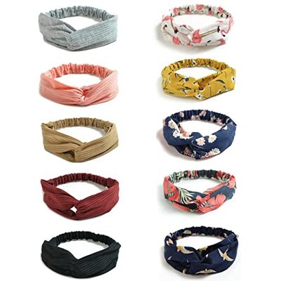 DRESHOW 10 peças de diademas boho para mulheres, flor vintage impressa, criss-cross, nó, elástico, faixa para o cabelo, head wrap, twisted, acessórios DRESHOW 10 peças de diademas boho para mulheres, flor vintage impressa, criss-cross, nó, elástico, faixa para o cabelo, head wrap, twisted, acessórios