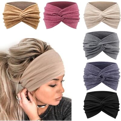DRESHOW 6 peças faixas largas para mulheres extra grande turbante diadema boho head wrap elástico Hair Twisted Knot acessórios para o cabelo DRESHOW 6 peças faixas largas para mulheres extra grande turbante diadema boho head wrap elástico Hair Twisted Knot acessórios para o cabelo