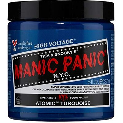 Manic Panic Tinta de fantasia semi-permanente para o cabelo High Voltage MAXI CLASSIC 236 ml, cor azul turquesa ATOMIC TURQUOISE, Manic Panic Tinta de fantasia semi-permanente para o cabelo High Voltage MAXI CLASSIC 236 ml, cor azul turquesa ATOMIC TURQUOISE,