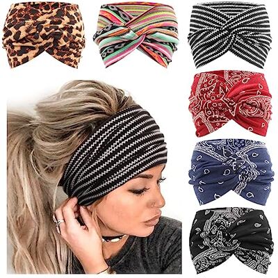 DRESHOW 6 peças faixas largas para mulheres extra grande turbante diadema boho head wrap elástico Hair Twisted Knot acessórios para o cabelo DRESHOW 6 peças faixas largas para mulheres extra grande turbante diadema boho head wrap elástico Hair Twisted Knot acessórios para o cabelo