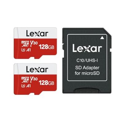 Lexar Cartão Micro SD 128 GB, 2 Pacotes, até 100 MB/s de Leitura, A1, U3, C10, V30, 4K, Full HD, Cartão de Memória com Adaptador SD, microSDXC para telefone, videocâmera, Switch, GoPro, Tableta A1, U3, C10, V30, Memoria microSDXC , Micro SD Card para Ni Lexar Cartão Micro SD 128 GB, 2 Pacotes, até 100 MB/s de Leitura, A1, U3, C10, V30, 4K, Full HD, Cartão de Memória com Adaptador SD, microSDXC para telefone, videocâmera, Switch, GoPro, Tableta A1, U3, C10, V30, Memoria microSDXC , Micro SD Card para Ni