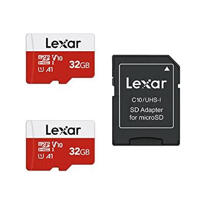 Lexar Cartão micro SD de 32 GB, 2 embalagens, até 100 MB/s de leitura, A1, U3, C10, V10, 4K, Full HD, cartão de memória com adaptador SD, microSDXC para telefone, câmara de vídeo, Switch, GoPro A1, U1, C10, V10, Memoria microSDXC , Micro SD Card para Ni Lexar Cartão micro SD de 32 GB, 2 embalagens, até 100 MB/s de leitura, A1, U3, C10, V10, 4K, Full HD, cartão de memória com adaptador SD, microSDXC para telefone, câmara de vídeo, Switch, GoPro A1, U1, C10, V10, Memoria microSDXC , Micro SD Card para Ni