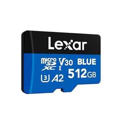 Lexar Blue Cartão Micro SD 512GB, até 160 MB/s de leitura, Cartão microSDXC UHS-I, C10, U3, V30, A2, Full-HD 4K, Cartão de Memória de Alta Velocidade para Smartphones/tablets/câmeras de ação C10, U3, V30, A2, Full-HD 4K, tarjeta de memoria de alta veloc Lexar Blue Cartão Micro SD 512GB, até 160 MB/s de leitura, Cartão microSDXC UHS-I, C10, U3, V30, A2, Full-HD 4K, Cartão de Memória de Alta Velocidade para Smartphones/tablets/câmeras de ação C10, U3, V30, A2, Full-HD 4K, tarjeta de memoria de alta veloc