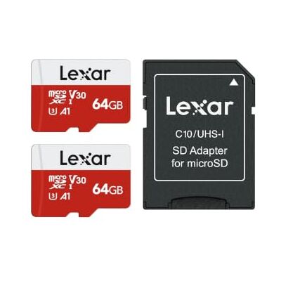 Lexar Cartão Micro SD 64 GB, 2 Pacotes, até 100 MB/s de Leitura, A1, U3, C10, V30, 4K, Full HD, Cartão de Memória com Adaptador SD, microSDXC para telefone, videocamera, Switch, GoPro, Tablet A1, U3, C10, V30, Memoria microSDXC , Micro SD Card para Nint Lexar Cartão Micro SD 64 GB, 2 Pacotes, até 100 MB/s de Leitura, A1, U3, C10, V30, 4K, Full HD, Cartão de Memória com Adaptador SD, microSDXC para telefone, videocamera, Switch, GoPro, Tablet A1, U3, C10, V30, Memoria microSDXC , Micro SD Card para Nint