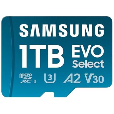 Samsung Cartão MicroSD EVO Select 2023 (1 TB, velocidade de leitura, 160 MB/s e 120 MB/S de gravação Samsung Cartão MicroSD EVO Select 2023 (1 TB, velocidade de leitura, 160 MB/s e 120 MB/S de gravação