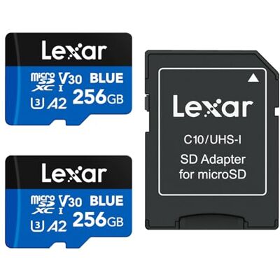 Lexar Blue Cartão Micro SD 256GB 2PK, até 160 MB/s leitura, Cartão microSDXC UHS-I, C10, U3, V30, A2, Full-HD 4K, Cartão de Memória de Alta Velocidade para Smartphones/tablets/câmeras de ação microSDXC, C10, U3, V30, A2, Full-HD 4K, tarjeta de memoria d Lexar Blue Cartão Micro SD 256GB 2PK, até 160 MB/s leitura, Cartão microSDXC UHS-I, C10, U3, V30, A2, Full-HD 4K, Cartão de Memória de Alta Velocidade para Smartphones/tablets/câmeras de ação microSDXC, C10, U3, V30, A2, Full-HD 4K, tarjeta de memoria d