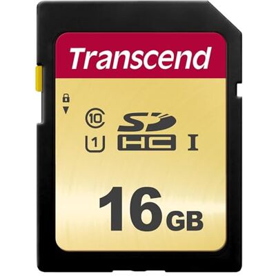 Transcend Cartão de memória SD UHS-I SDHC SDC500S 16GB, 95 MB/s, U1, C10 Alta resistência para câmaras de vídeo e câmaras DSLR. Transcend Cartão de memória SD UHS-I SDHC SDC500S 16GB, 95 MB/s, U1, C10 Alta resistência para câmaras de vídeo e câmaras DSLR.