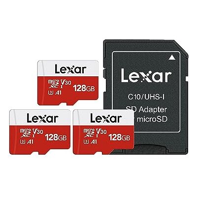 Lexar Cartão Micro SD de 128 GB, 3 pacotes, até 100 MB/s de leitura, A1, U3, C10, V30, 4K, Full HD, cartão de memória com adaptador SD, microSDXC para telefone, câmara de vídeo, Switch, GoPro, tablet A1, U3, C10, V30, Memoria microSDXC , Micro SD Card Lexar Cartão Micro SD de 128 GB, 3 pacotes, até 100 MB/s de leitura, A1, U3, C10, V30, 4K, Full HD, cartão de memória com adaptador SD, microSDXC para telefone, câmara de vídeo, Switch, GoPro, tablet A1, U3, C10, V30, Memoria microSDXC , Micro SD Card