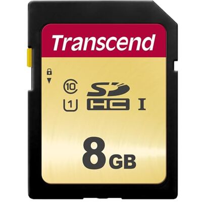 Transcend Cartão de memória SD UHS-I SDHC SDC500S 8GB, 95 MB/s, U1, C10 Alta resistência para câmaras de vídeo e câmaras DSLR. Transcend Cartão de memória SD UHS-I SDHC SDC500S 8GB, 95 MB/s, U1, C10 Alta resistência para câmaras de vídeo e câmaras DSLR.