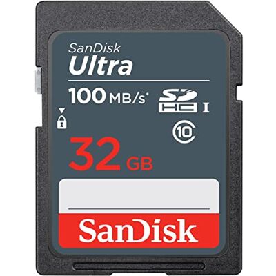 SanDisk Ultra 32 GB SDHC Memory Card, até 100 MB/s, classe 10, preto/cinzento Hasta 100 MB/s de lectura, diseño resistente al agua, construcción resistente a los impactos SanDisk Ultra 32 GB SDHC Memory Card, até 100 MB/s, classe 10, preto/cinzento Hasta 100 MB/s de lectura, diseño resistente al agua, construcción resistente a los impactos