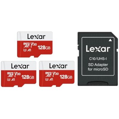 Lexar Cartão Micro SD de 128 GB, 3 pacotes, até 100 MB/s de leitura, A1, U3, C10, V30, 4K, Full HD, cartão de memória com adaptador SD, microSDXC para telefone, câmara de vídeo, Switch, GoPro, tablet A1, U3, C10, V30, Memoria microSDXC , Micro SD Card Lexar Cartão Micro SD de 128 GB, 3 pacotes, até 100 MB/s de leitura, A1, U3, C10, V30, 4K, Full HD, cartão de memória com adaptador SD, microSDXC para telefone, câmara de vídeo, Switch, GoPro, tablet A1, U3, C10, V30, Memoria microSDXC , Micro SD Card