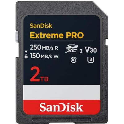 SanDisk 2TB Extreme Pro Cartão SD, SDXC, Cartão SD 4k UHD, UHS-I, V30, até 250 MB/s, Tecnologia QuickFlow, Software de Recuperação de Dados RescuePRO Deluxe, Class 10, U3 SanDisk 2TB Extreme Pro Cartão SD, SDXC, Cartão SD 4k UHD, UHS-I, V30, até 250 MB/s, Tecnologia QuickFlow, Software de Recuperação de Dados RescuePRO Deluxe, Class 10, U3