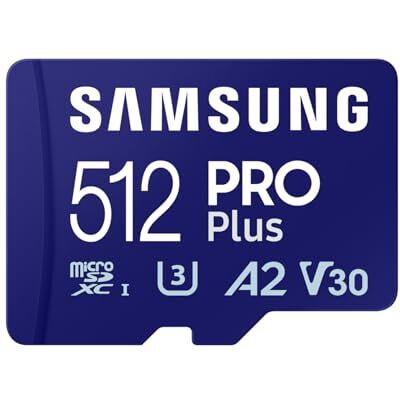 Samsung PRO Plus Cartão de memória MicroSD com leitor USB, 512GB, 180 e 130 MB/s, Full HD & 4K UHD, UHS-I, U3, V30, A2, Compatível com smartphone Android, tablet, GoPro e drone DJI (MB-MD512SB) Samsung PRO Plus Cartão de memória MicroSD com leitor USB, 512GB, 180 e 130 MB/s, Full HD & 4K UHD, UHS-I, U3, V30, A2, Compatível com smartphone Android, tablet, GoPro e drone DJI (MB-MD512SB)