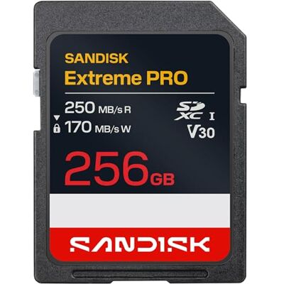 SanDisk Extreme Pro Cartão SD UHS-I de 256 GB (até 250 MB/s de velocidade de leitura e 170 MB/s de escrita, vídeos em 4K UHD, U3, V30) Memory Zone App SanDisk Extreme Pro Cartão SD UHS-I de 256 GB (até 250 MB/s de velocidade de leitura e 170 MB/s de escrita, vídeos em 4K UHD, U3, V30) Memory Zone App