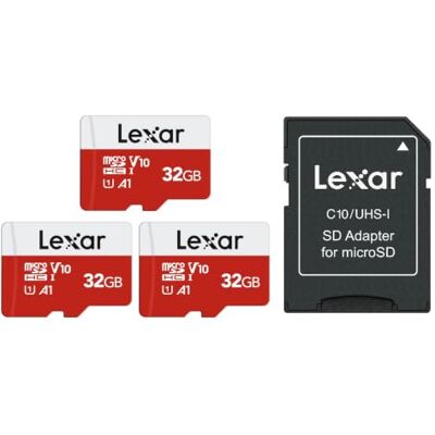Lexar Cartão Micro SD 32 GB, 3 Pacotes, até 100 MB/s de Leitura, A1, U3, C10, V10, 4K, Full HD, Cartão de Memória com Adaptador SD, microSDXC para telemóvel, videocamera, Switch, GoPro, Tablet A1, U1, C10, V10, Memoria microSDXC , Micro SD Card para Nin Lexar Cartão Micro SD 32 GB, 3 Pacotes, até 100 MB/s de Leitura, A1, U3, C10, V10, 4K, Full HD, Cartão de Memória com Adaptador SD, microSDXC para telemóvel, videocamera, Switch, GoPro, Tablet A1, U1, C10, V10, Memoria microSDXC , Micro SD Card para Nin