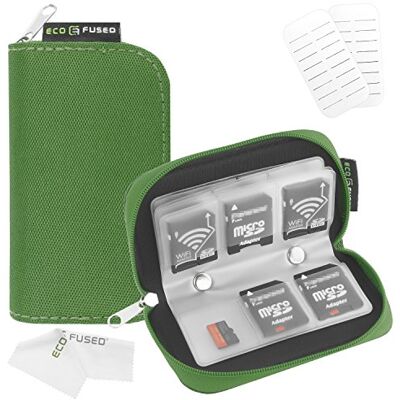 Eco-Fused Estojo para cartão de memória, serve para 22 cartões SD, SDHC, micro SD, mini SD e 4X CF, estojo com 22 ranhuras (8 páginas) para armazenamento e viagens (verde) Eco-Fused Estojo para cartão de memória, serve para 22 cartões SD, SDHC, micro SD, mini SD e 4X CF, estojo com 22 ranhuras (8 páginas) para armazenamento e viagens (verde)