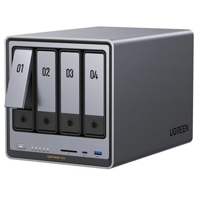 UGREEN NASync DXP4800 Pro NAS de mesa de 4 baías, CPU Intel i3-1315U (6 núcleos), 8 GB DDR5 (até 96 GB), 128G SSD, 1 x 10 GbE, 1 x 2,5 GbE, 2 ranhuras M.2 NVMe. , HDMI 4K (Sem discos) UGREEN NASync DXP4800 Pro NAS de mesa de 4 baías, CPU Intel i3-1315U (6 núcleos), 8 GB DDR5 (até 96 GB), 128G SSD, 1 x 10 GbE, 1 x 2,5 GbE, 2 ranhuras M.2 NVMe. , HDMI 4K (Sem discos)
