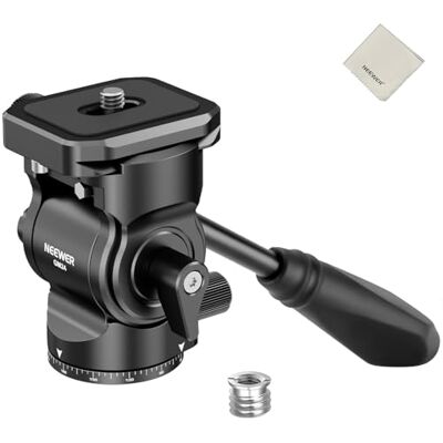 NEEWER Cabeça fluida para tripé com placa de libertação rápida e pega, adaptador metálico de montagem panorâmica e inclinação para câmaras de vídeo compactas DSLR, carga até 6,6 lbs, GM24 preto NEEWER Cabeça fluida para tripé com placa de libertação rápida e pega, adaptador metálico de montagem panorâmica e inclinação para câmaras de vídeo compactas DSLR, carga até 6,6 lbs, GM24 preto
