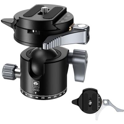 Sirui Rótula de bola de tripé de perfil baixo com placa de libertação rápida para arca, suporte de bola panorâmica de 360° com orifício rosca de 1/4" e 3/8", carga máxima 10kg, GH30 Sirui Rótula de bola de tripé de perfil baixo com placa de libertação rápida para arca, suporte de bola panorâmica de 360° com orifício rosca de 1/4" e 3/8", carga máxima 10kg, GH30